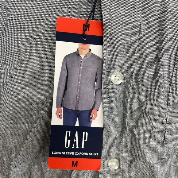 NEW Gap Men's M Long Sleeve Oxford Shirt Gray Cotton Blend Button-Down - Picture 6 of 7